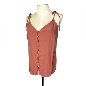 Abercrombie & Fitch top size Large ties at shoulders button front Rust color